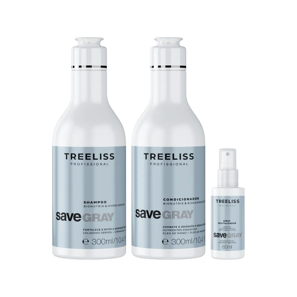 KIT SAVE GRAY SHAMPOO, CONDICIONADOR E SPRAY 300ML HAIR CARE