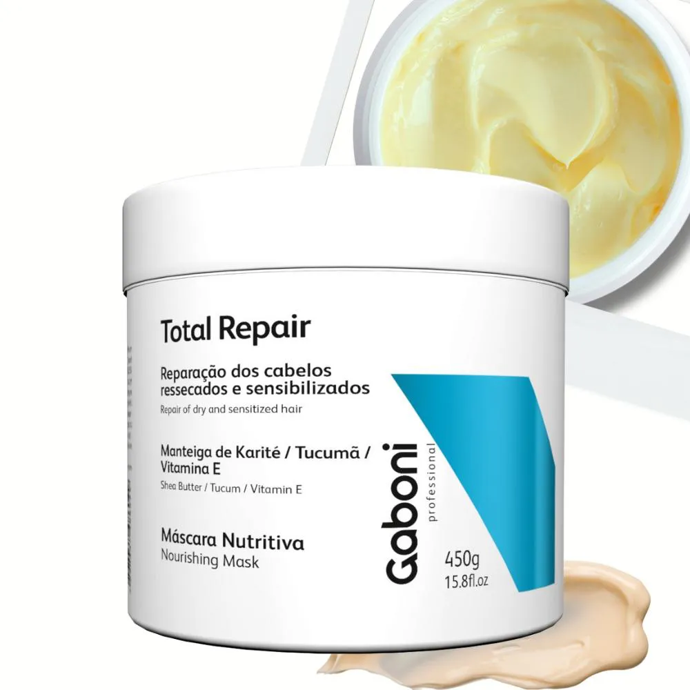 MáSCARA CREME REPARAçãO E NUTRIçãO IMEDIATA TOTAL REPAIR 450G GABONI PROFESSIONAL