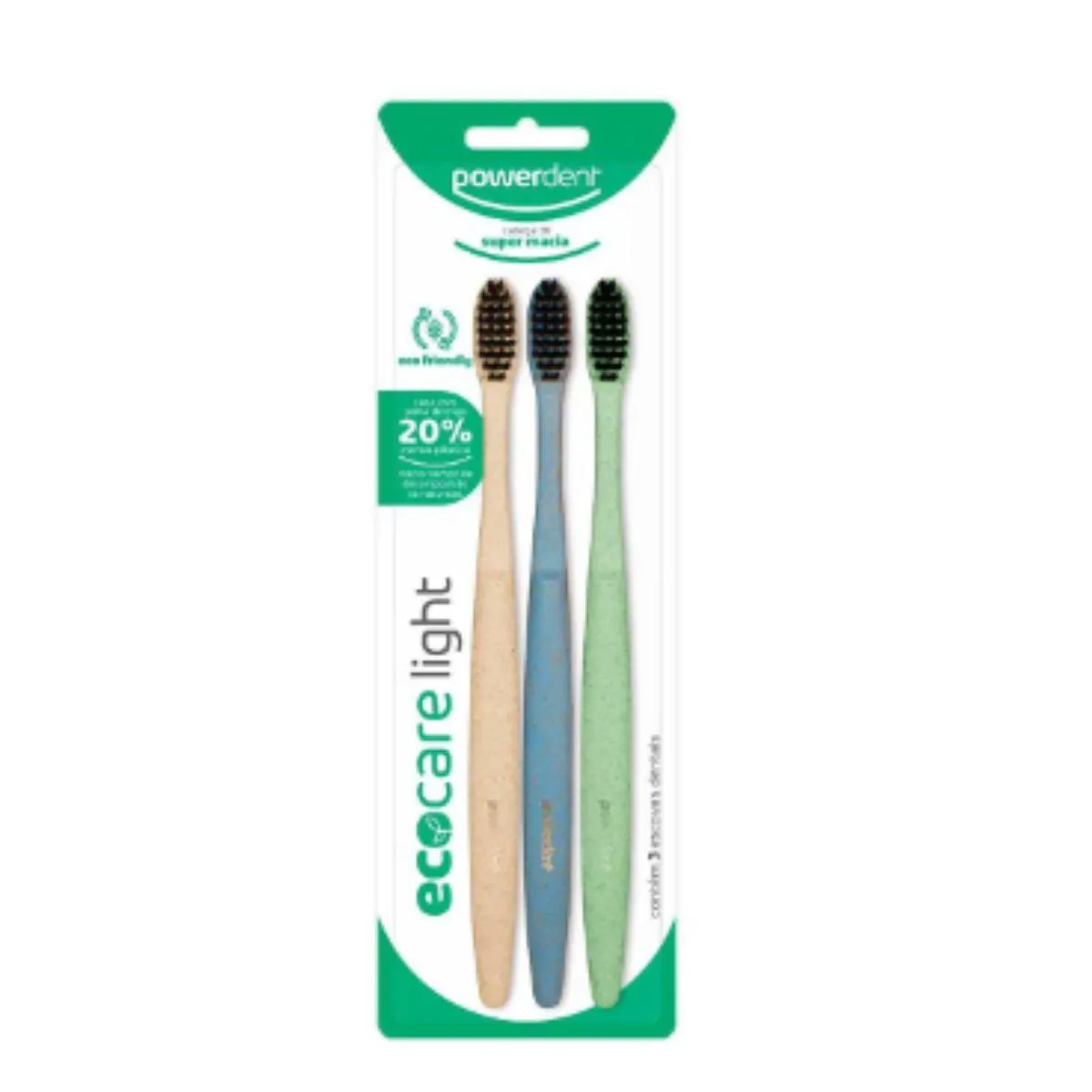 ESCOVA DE DENTE ECO CARE LIGHT 3 UNIDADES - POWERDENT