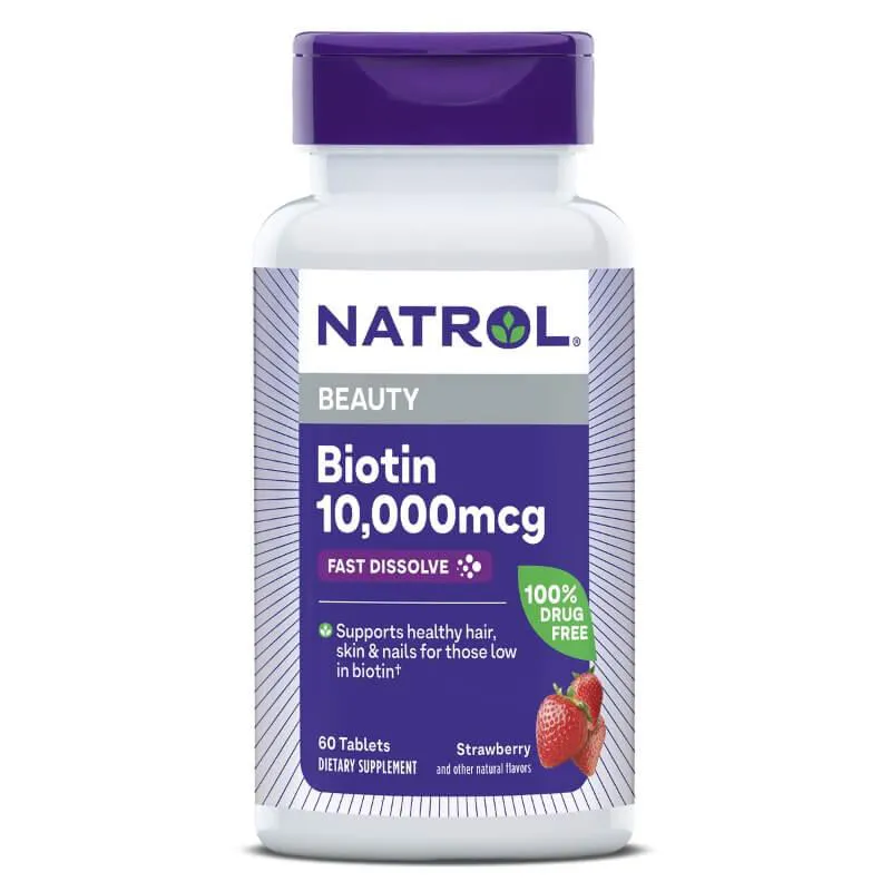 NATROL, BIOTINA 10.000MCG 60 TABLETES SABOR MORANGO