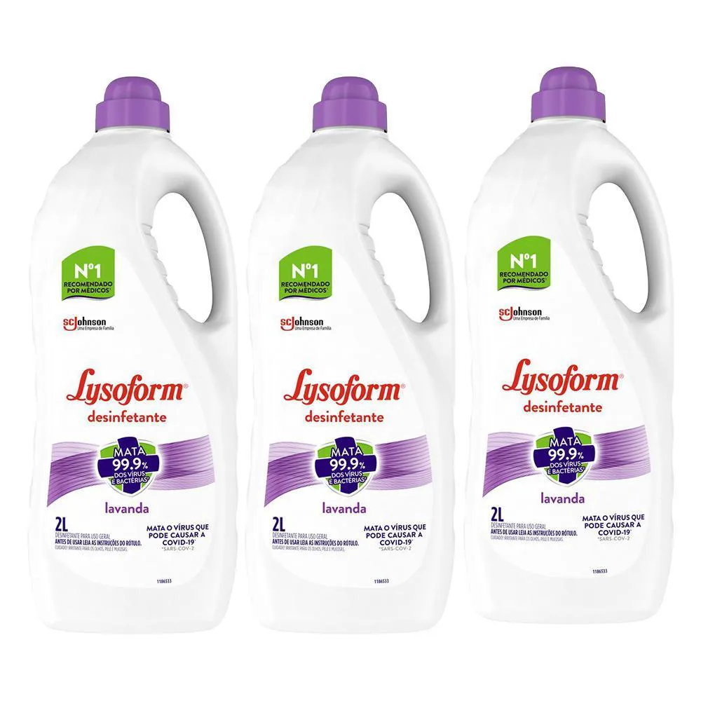 KIT 3 DESINFETANTE LíQUIDO LYSOFORM LAVANDA 2L CADA