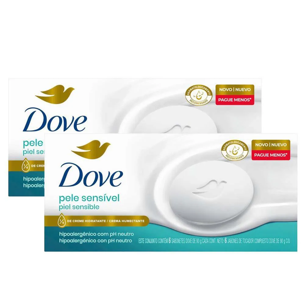 KIT 2 SABONETES EM BARRA DOVE PELE SENSíVEL 90 G 6 UNIDADES