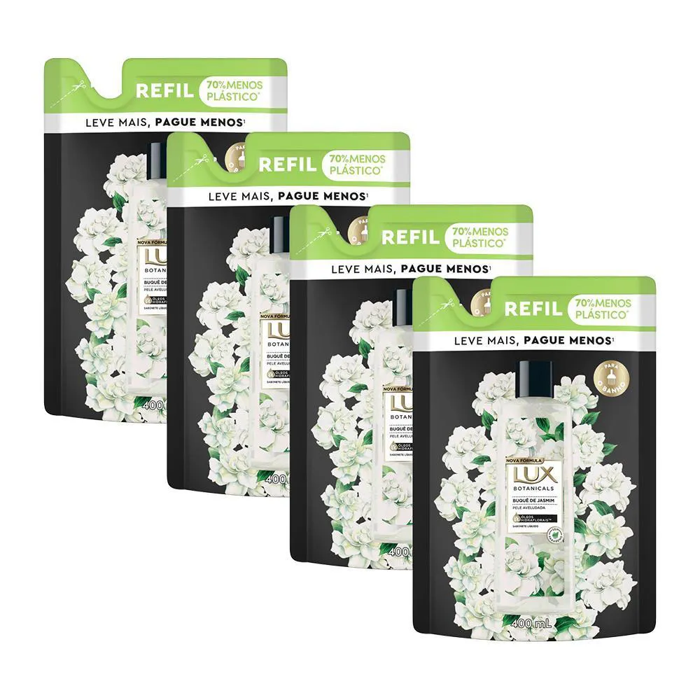 KIT 4 SABONETES LíQUIDOS LUX BOTANICALS ESSêNCIAS DO BRASIL BUQUê DE JASMIM 400ML