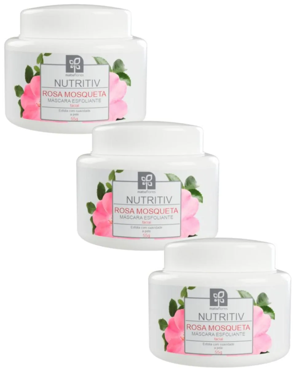 MASCARA ESFOLIANTE FACIAL ROSA MOSQUETA NUTRITIV 55G NATUFLORES KIT 3UND