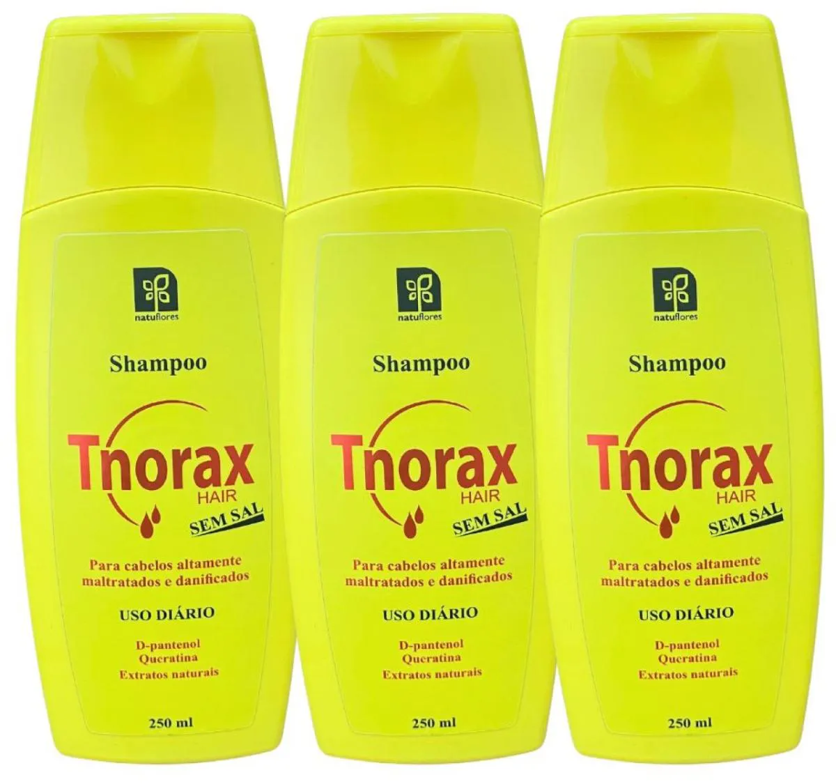 SHAMPOO RESTAURADOR CAPILAR TNORAX SEM SAL 250ML NATUFLORES KIT 3UN