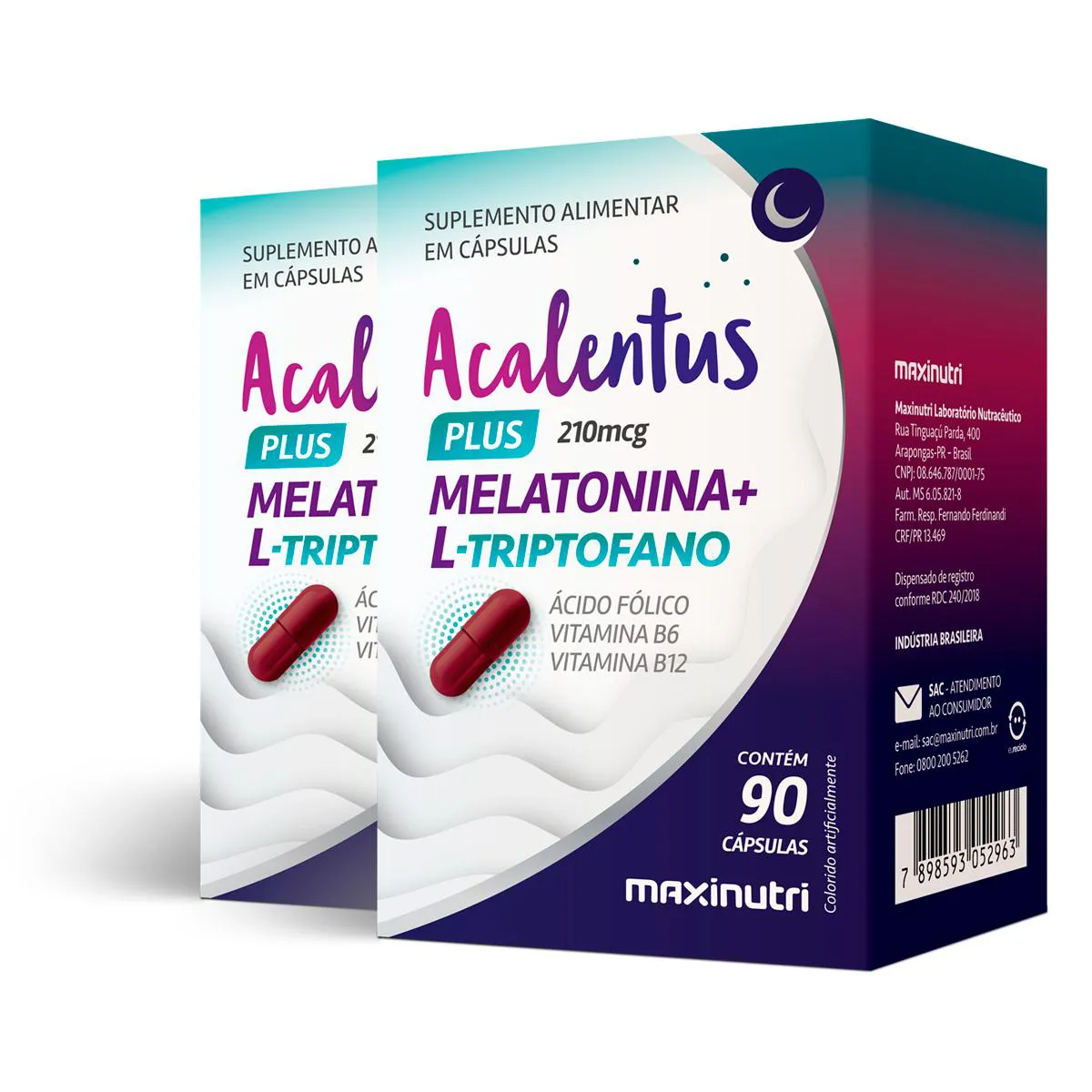 KIT 2 ACALENTUS PLUS MELATONINA + TRIPTOFANO MAXINUTRI 90 CáPSULAS