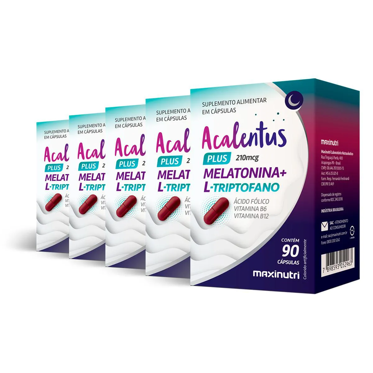 KIT 5 ACALENTUS PLUS MELATONINA + TRIPTOFANO MAXINUTRI 90 CáPSULAS