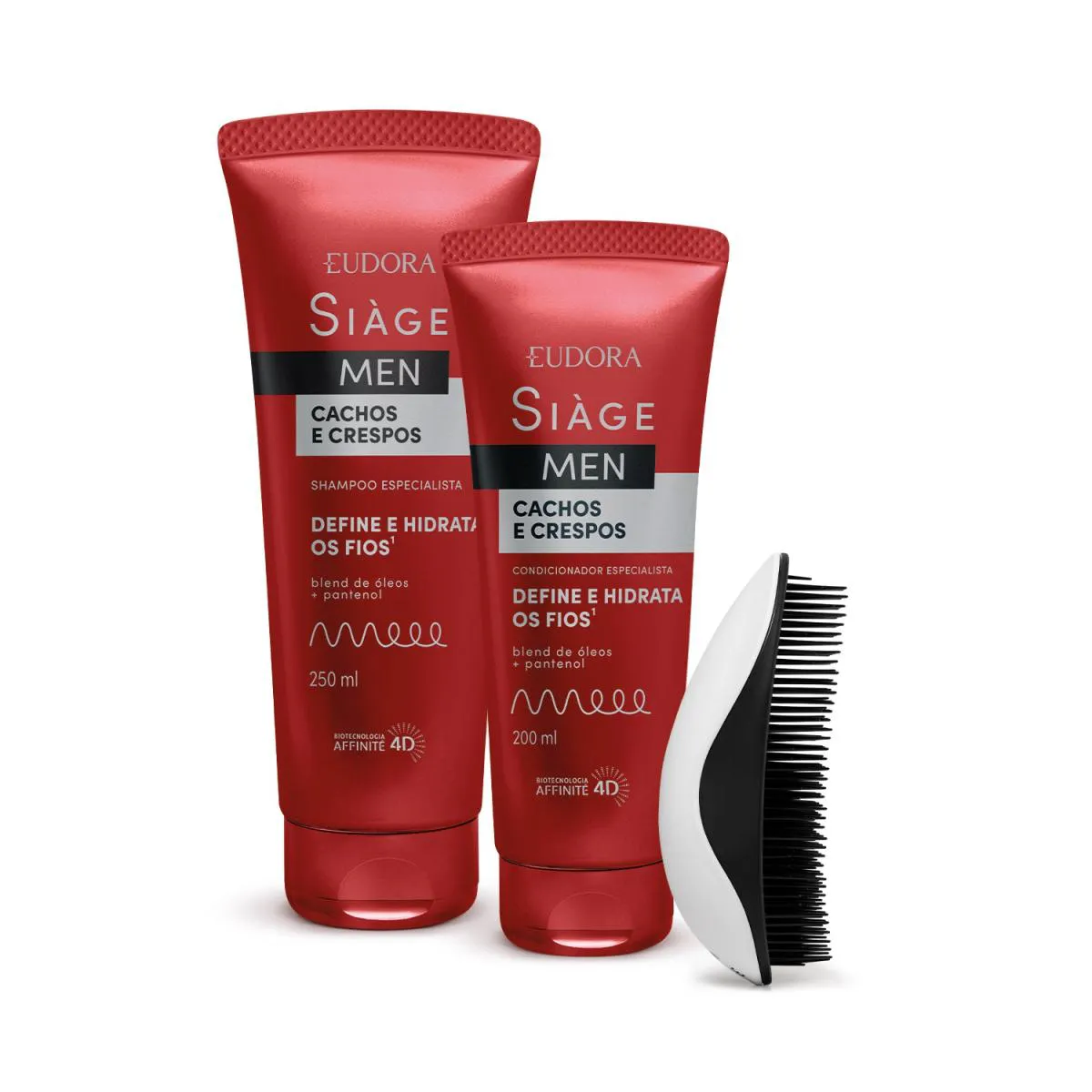 COMBO SIàGE MEN: ESCOVA DE DESEMBARAçAR + CONDICIONADOR CACHOS E CRESPOS 200ML + SHAMPOO CACHOS E CRESPOS 250ML