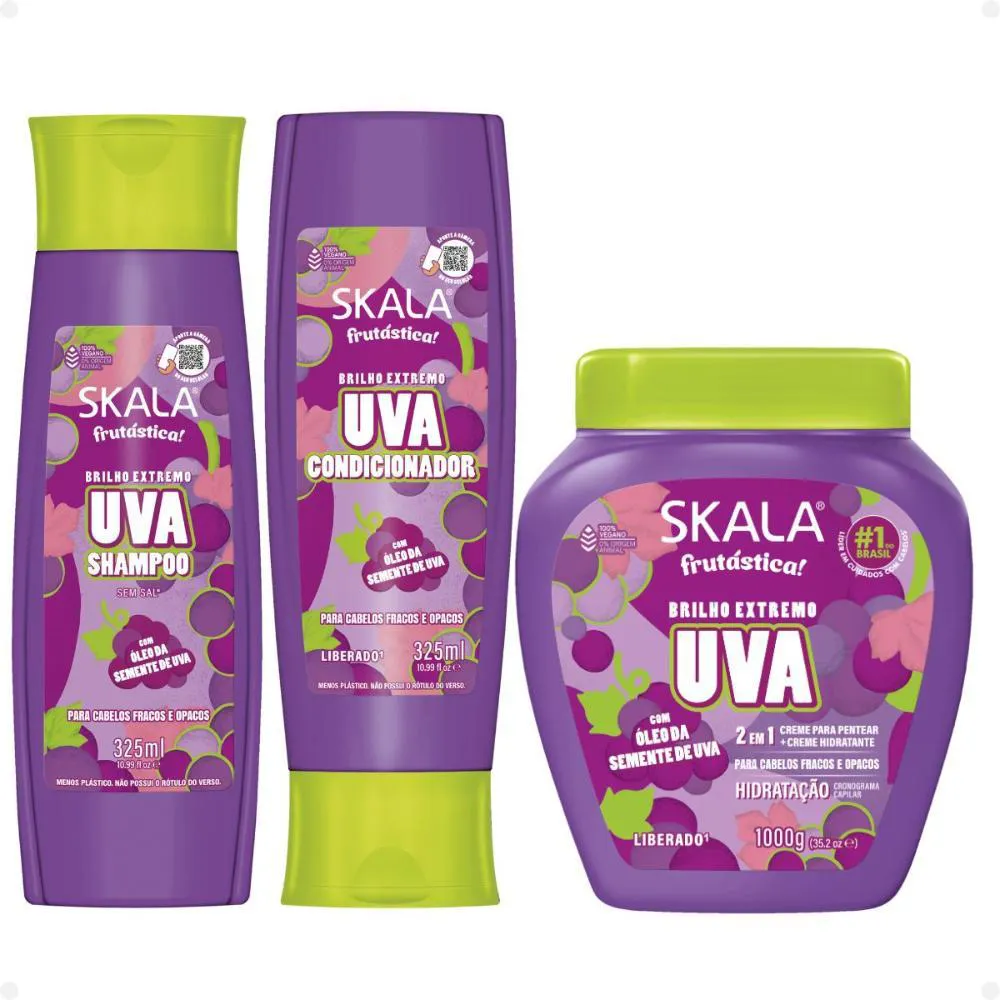 KIT SKALA UVA: SHAMPOO E CONDICIONADOR+ MáSCARA DE TRATAMENTO