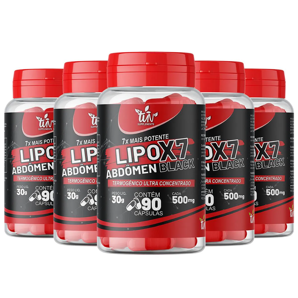 KIT COM 5 LIPOX7 ABDôMEN BLACK TERMOGêNICO ULTRA CONCENTRADO 7X MAIS