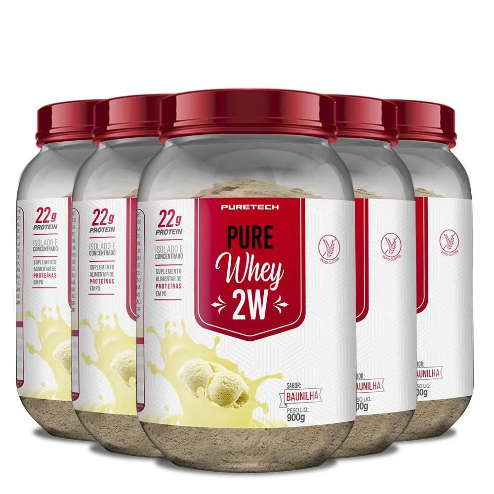 KIT 5X WHEY PROTEIN 2W 900G - PURETECH Baunilha