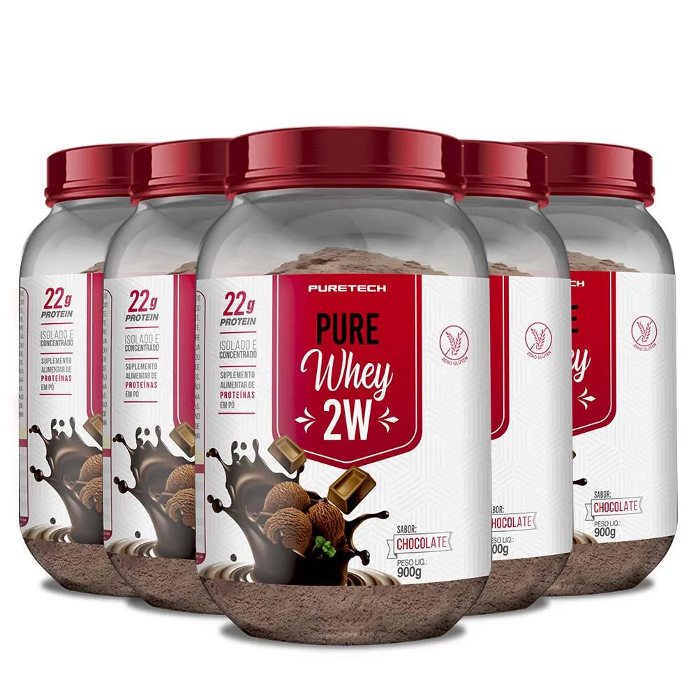 KIT 5X WHEY PROTEIN 2W 900G - PURETECH Chocolate