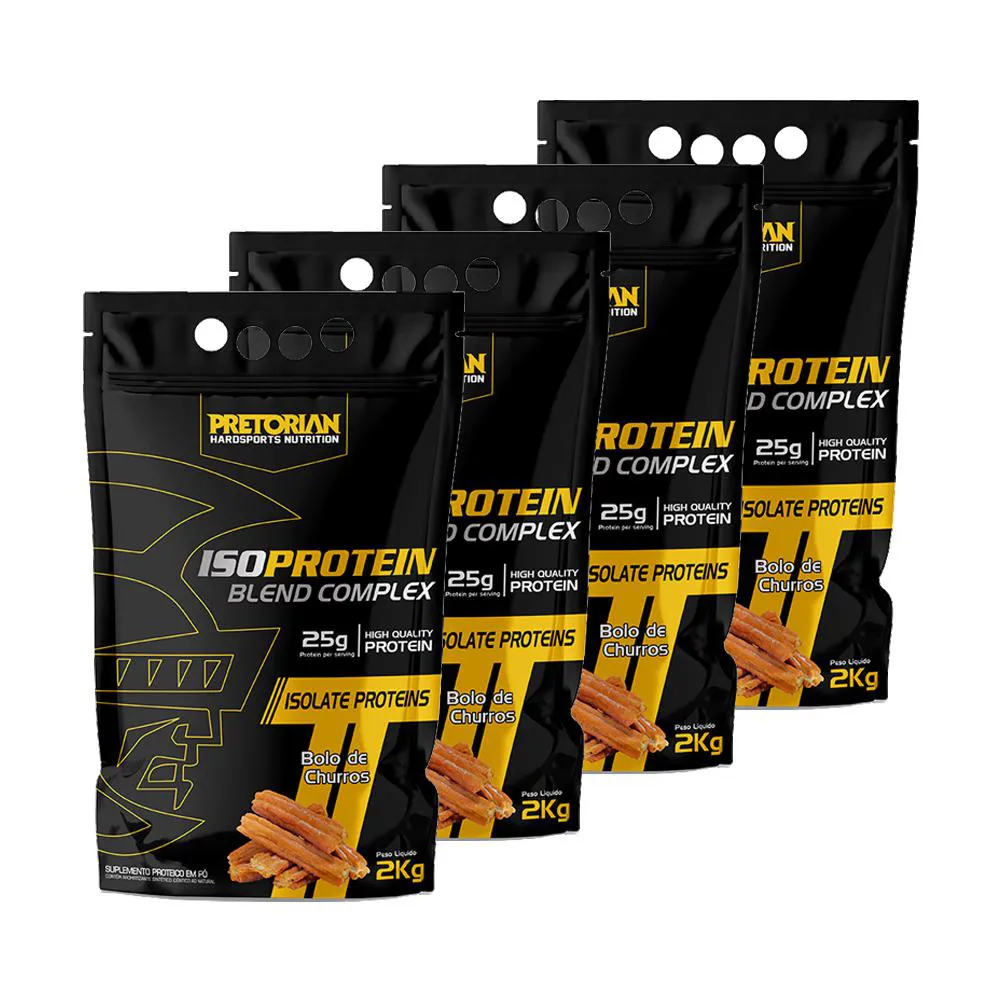 KIT 4X WHEY PROTEIN ISOLADO ISO BLEND COMPLEX 2KG 4 SABORES INCRíVEIS - PRETORIAN Churros