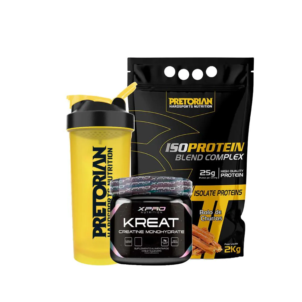 KIT WHEY ISO PROTEIN BLEND 2KG + CREATINA 300G XPRO + COQUETELEIRA - PRETORIAN Bolo DE Churros