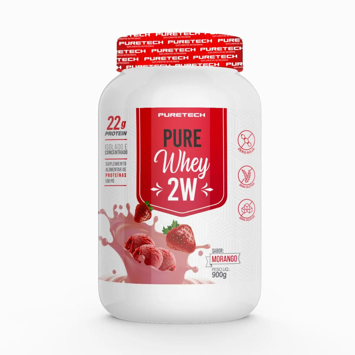 WHEY PROTEIN PURE WHEY 2W 900G PREMIUM - PURETECH Morango