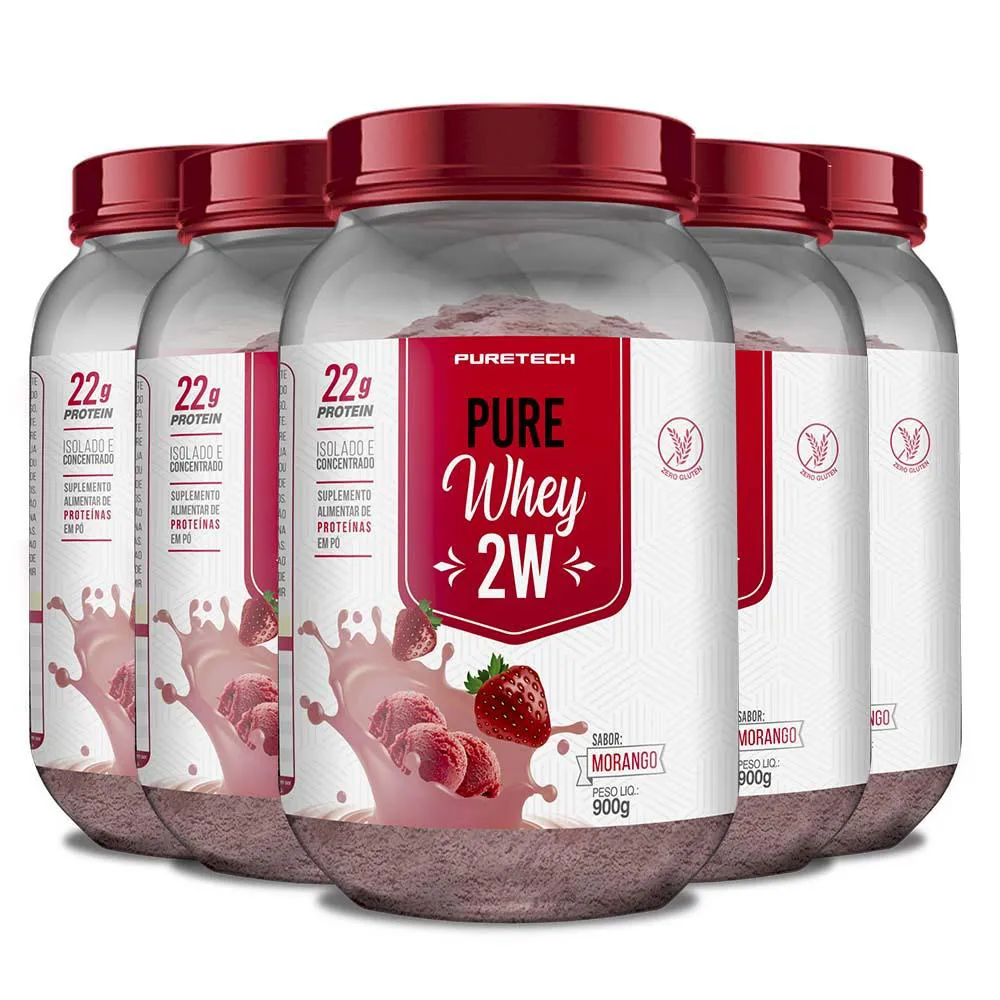 KIT 5X WHEY PROTEIN 2W 900G - PURETECH Morango