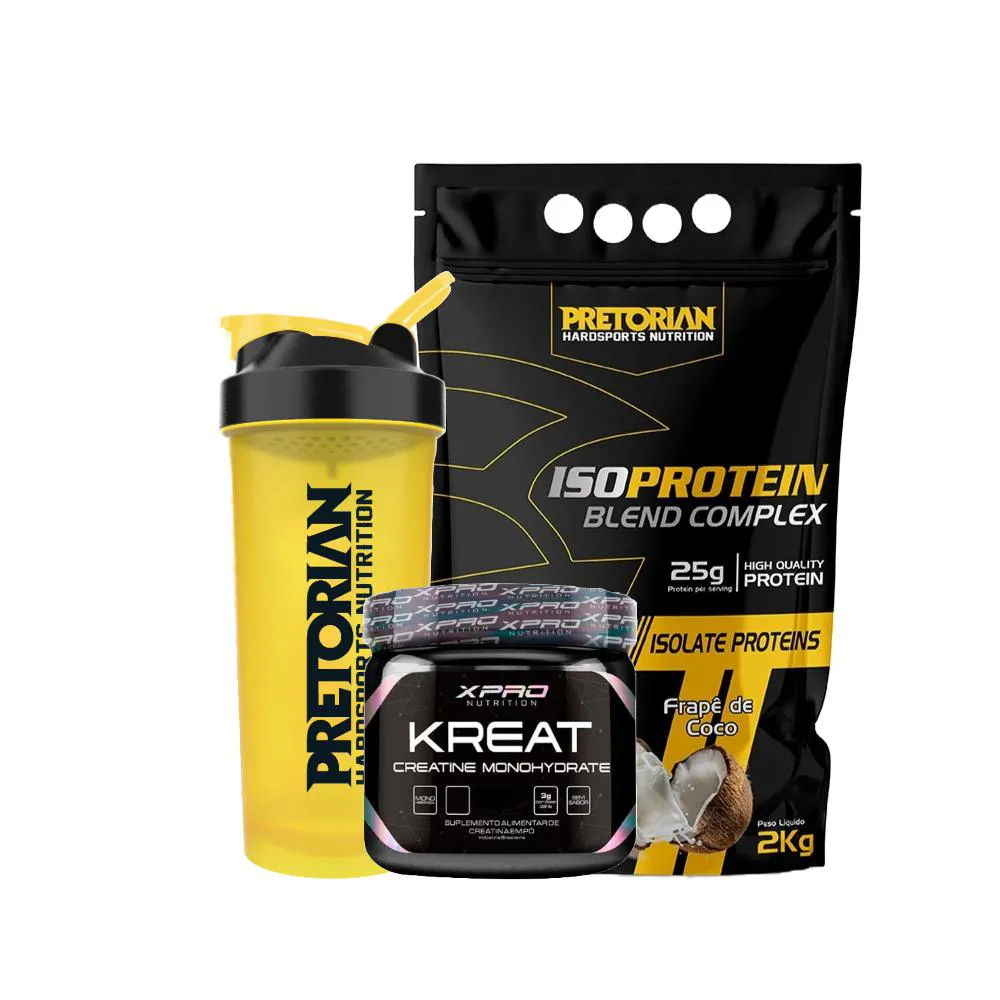 KIT WHEY ISO PROTEIN BLEND 2KG + CREATINA 300G XPRO + COQUETELEIRA - PRETORIAN Cocada