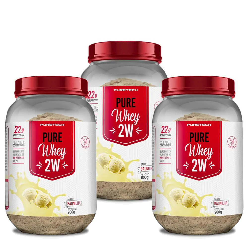 KIT 3X WHEY PROTEIN 2W 900G - PURETECH Baunilha