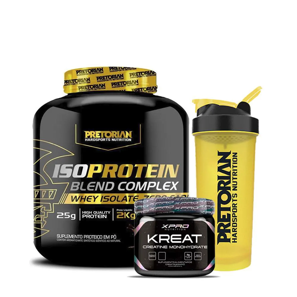 KIT WHEY PROTEIN ISOLADO 2KG + CREATINA 300G + COQUETELEIRA - PRETORIAN Chocolate
