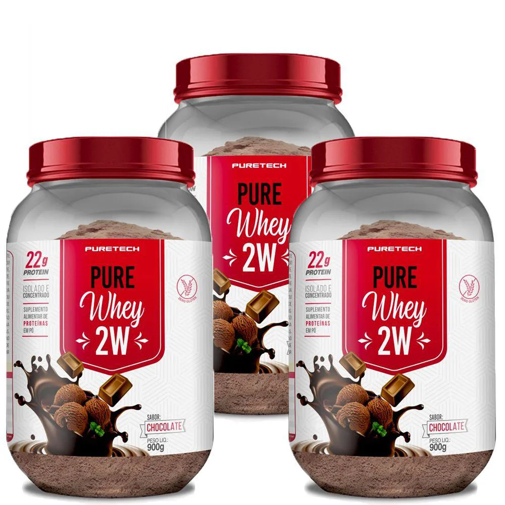 KIT 3X WHEY PROTEIN 2W 900G - PURETECH Chocolate