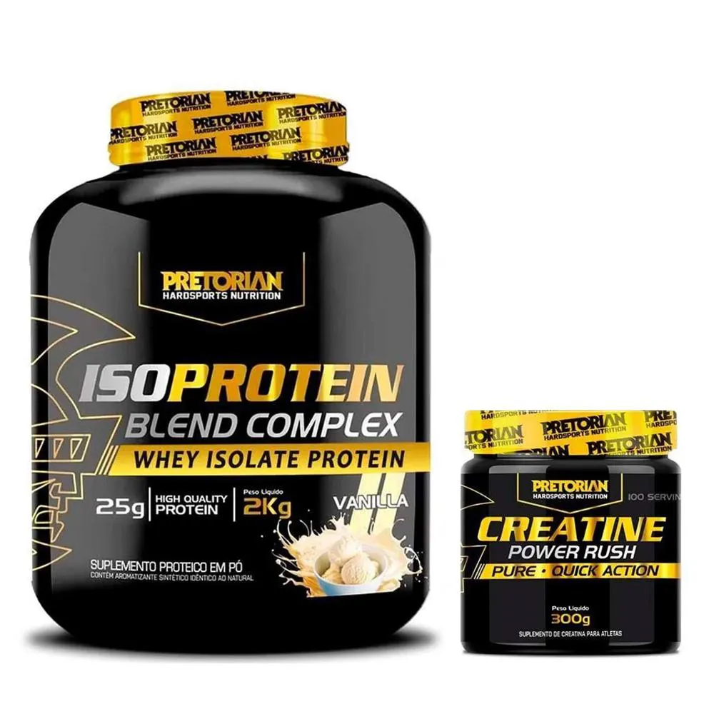 KIT 1 ISO PROTEIN BLEND COMPLEX 2KG + 1 CREATINA POWER RUSH 300G - PRETORIAN Baunilha