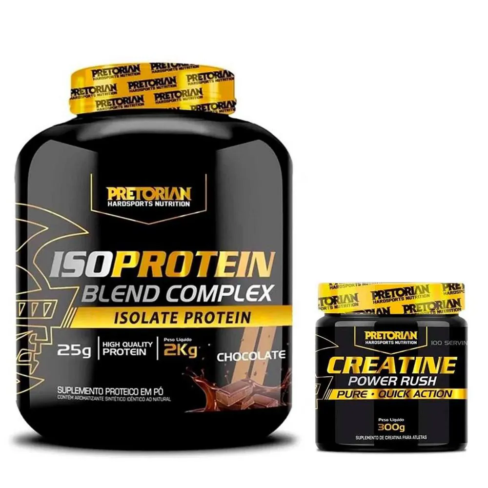 KIT 1 ISO PROTEIN BLEND COMPLEX 2KG + 1 CREATINA POWER RUSH 300G - PRETORIAN Chocolate