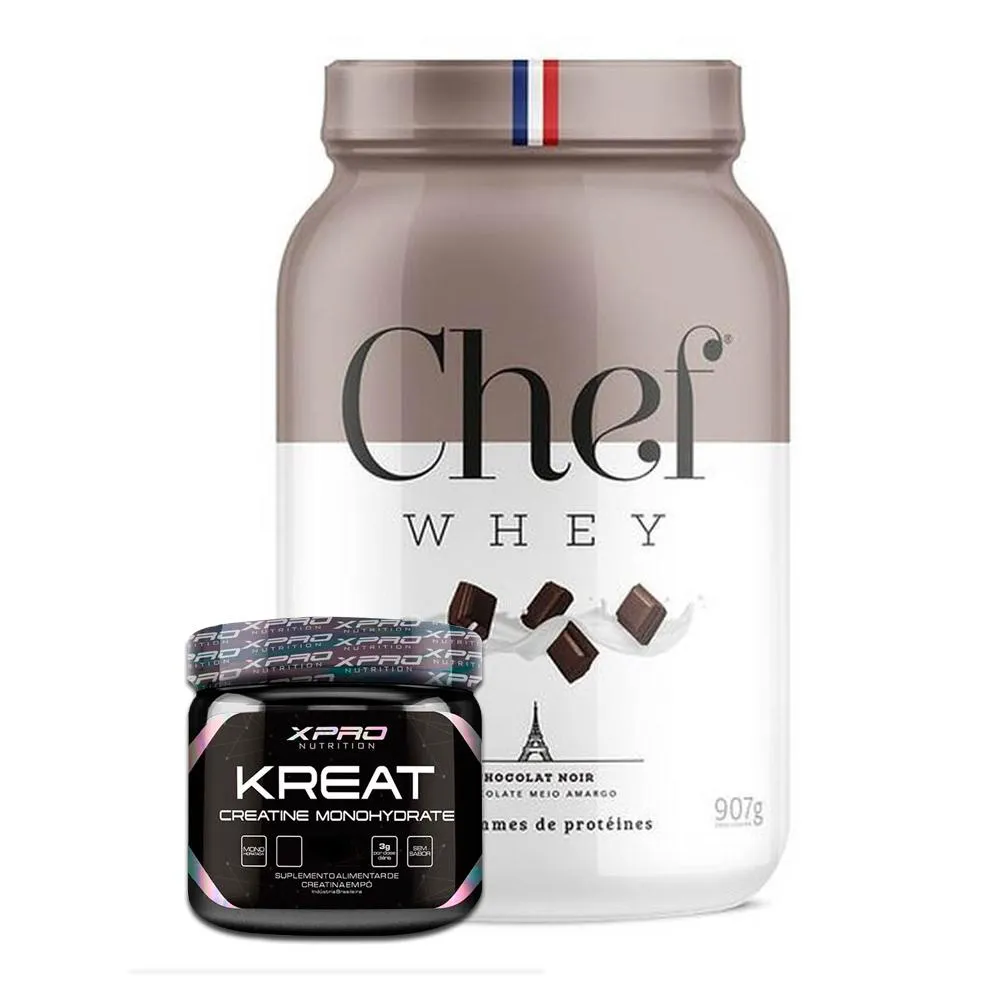 KIT WHEY PROTEIN GOURMET 907G CHEF WHEY + KREAT MONOHIDRATADA 300G XPRO NUTRITION Chocolate Amargo