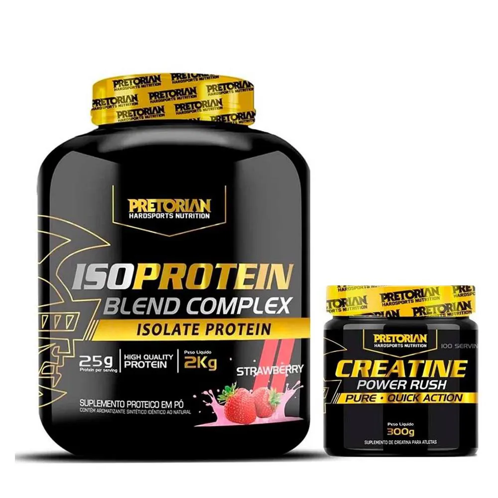 KIT 1 ISO PROTEIN BLEND COMPLEX 2KG + 1 CREATINA POWER RUSH 300G - PRETORIAN Morango