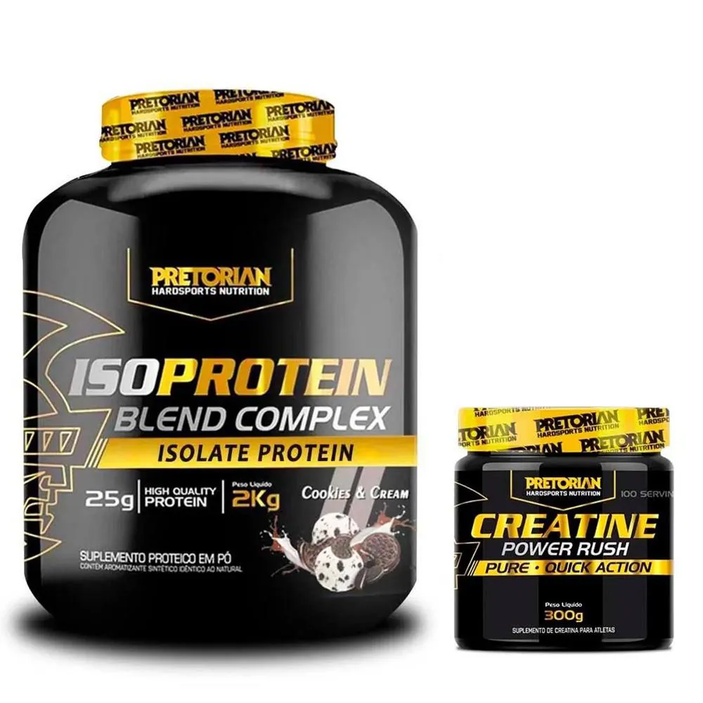 KIT 1 ISO PROTEIN BLEND COMPLEX 2KG + 1 CREATINA POWER RUSH 300G - PRETORIAN Cookies AND Cream