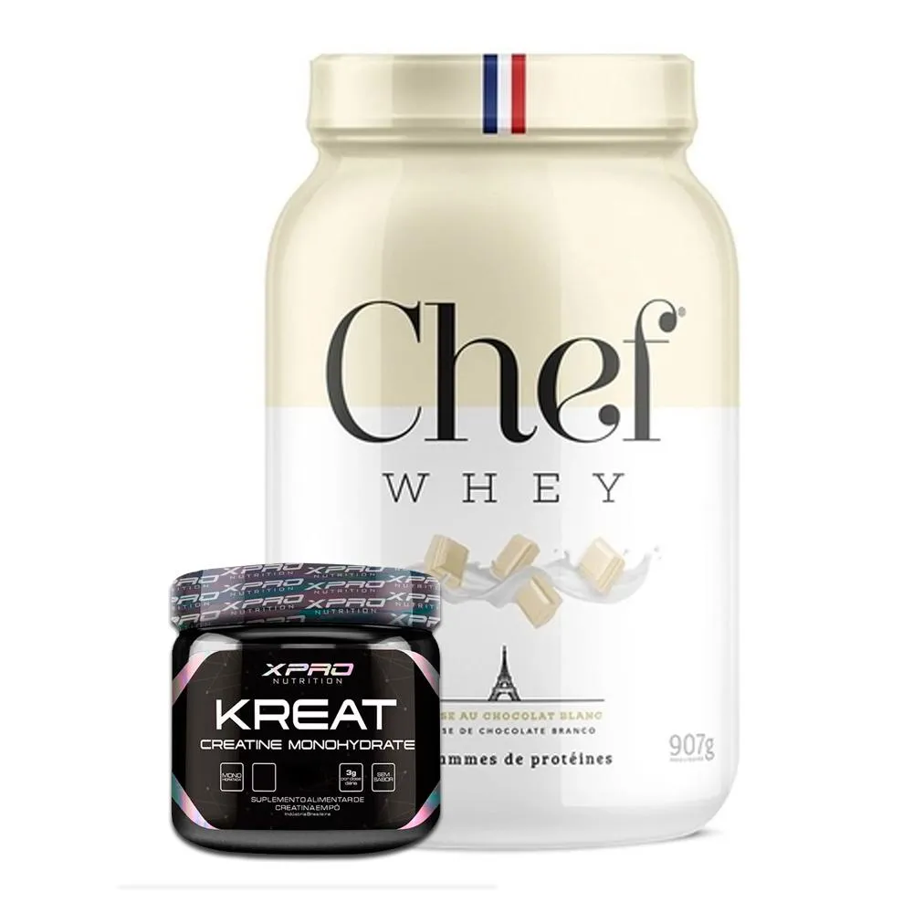 KIT WHEY PROTEIN GOURMET 907G CHEF WHEY + KREAT MONOHIDRATADA 300G XPRO NUTRITION Chocolate Branco