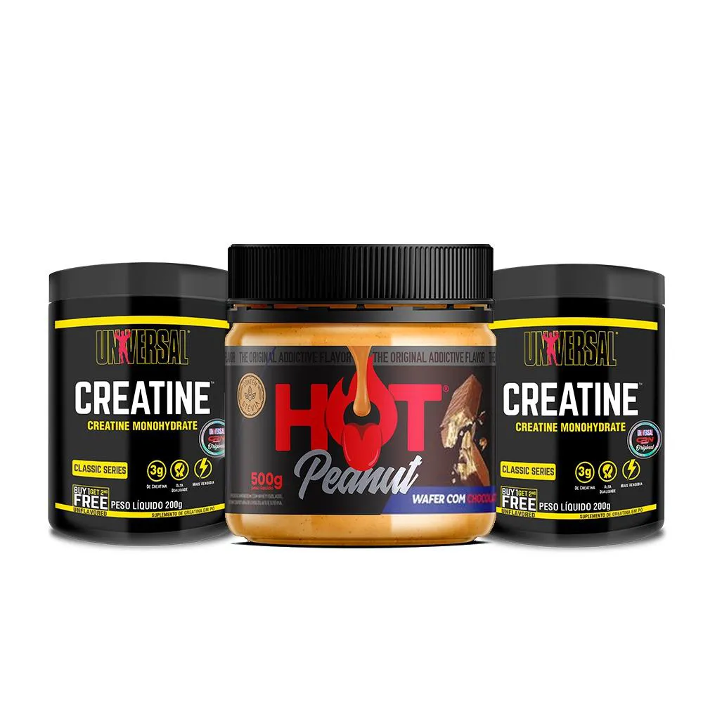 KIT PASTA DE AMENDOIM HOT FIT 500G + CREATINE 400G UNIVERSAL Chocolate Crocante
