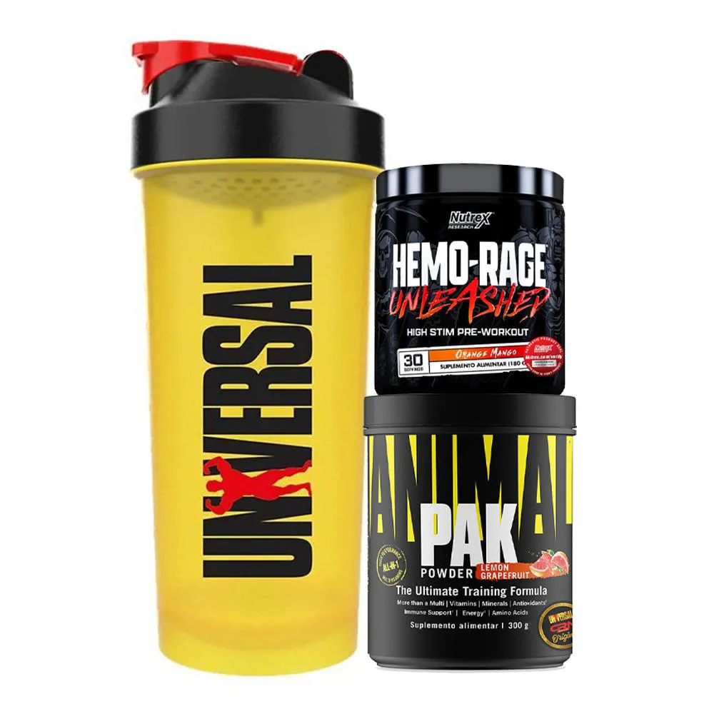 KIT PRé-TREINO HEMO-RAGE UNLEASHED 180G + ANIMAL PAK POWDER 300G - NUTREX RESEARCH