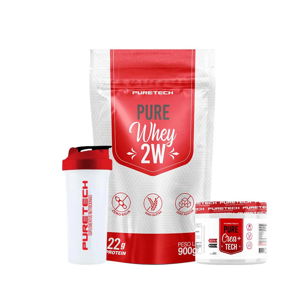 KIT 2X WHEY PURE 2W 900G + 2X PURE CREA+TECH 96G + COQUETELEIRA 700ML - PURETECH Cookies