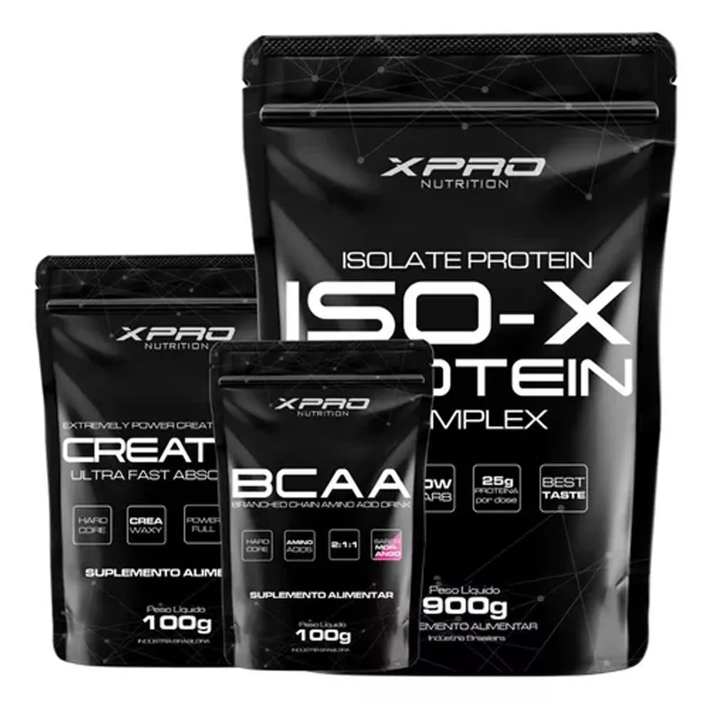 KIT ISO-X 900GR + CREATINA 100GR + BCCA MORANGO 100GR - XPRO NUTRITION Chocolate