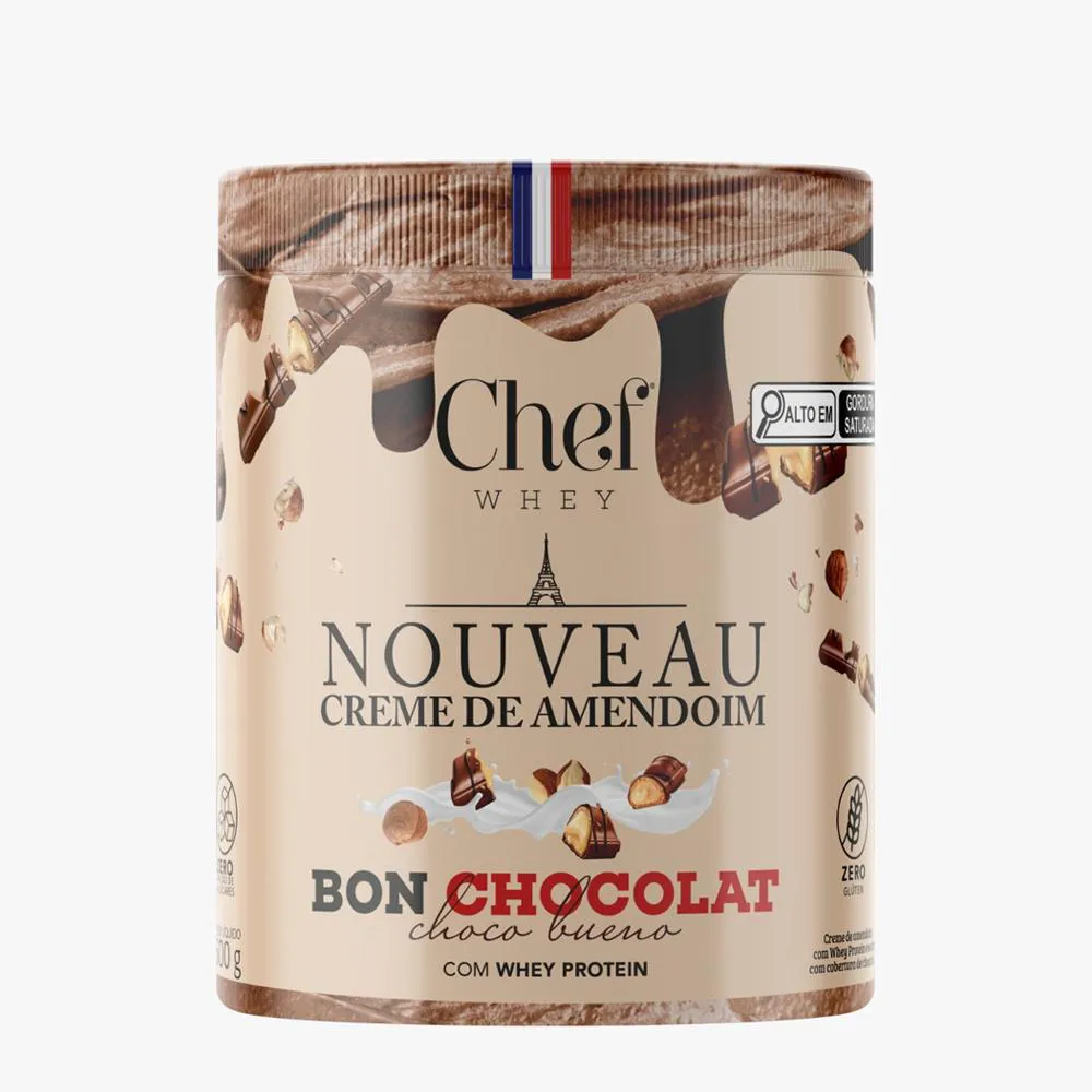 CREME DE AMENDOIM PREMIUM + WHEY PROTEIN 600G - CHEF WHEY Choco Bueno