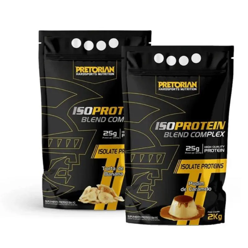 KIT 2 X WHEY PROTEIN COMPLEX ISO BLEND 2KG - PRETORIAN Pudim DE Caramelo E Banana