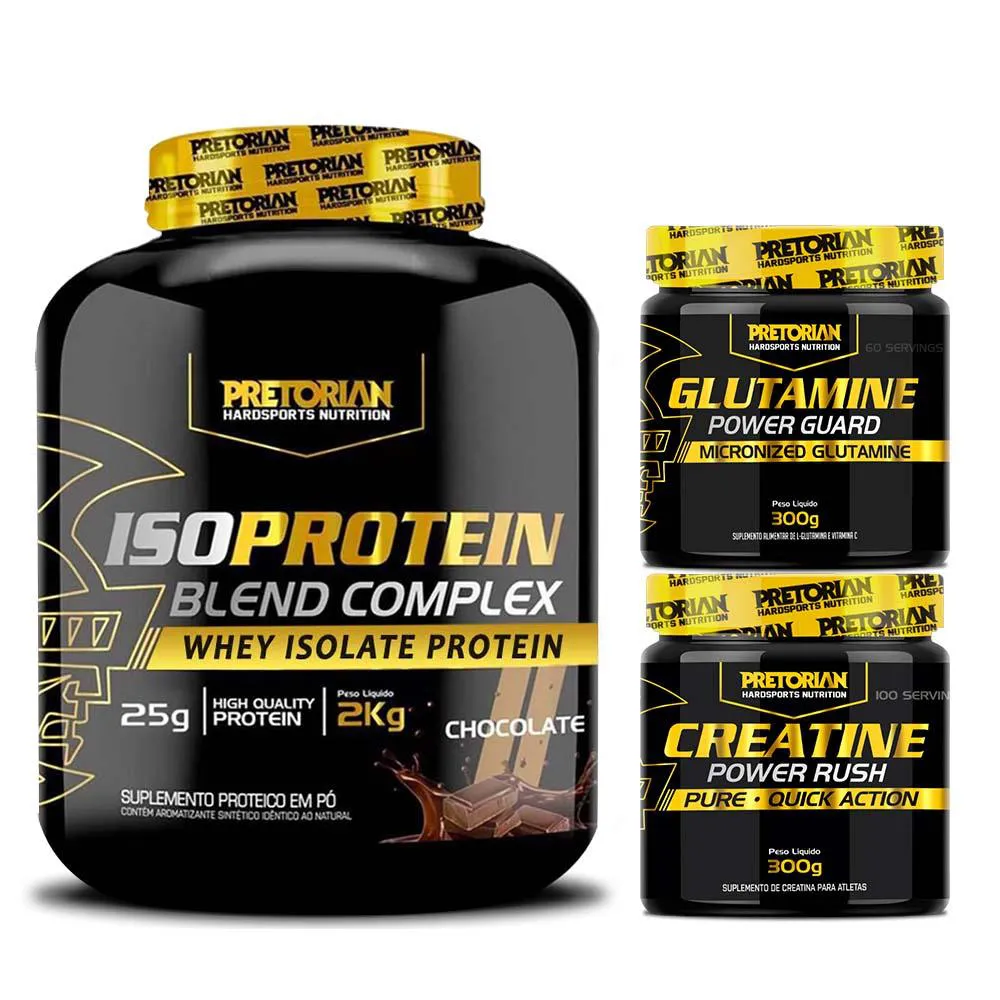 KIT WHEY PROTEIN ISO PROTEIN 2KG + CREATINA 300G + GLUTAMINA 300G - PRETORIAN Chocolate