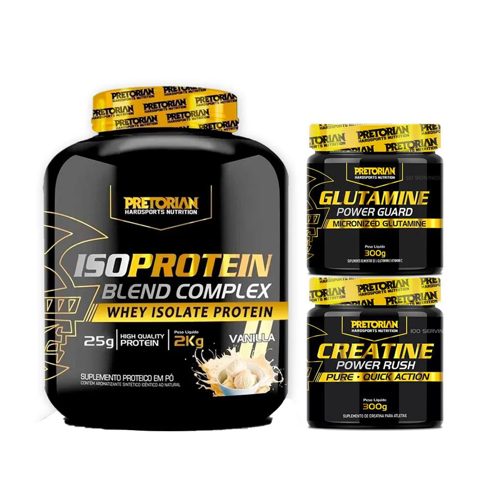 KIT WHEY PROTEIN ISO PROTEIN 2KG + CREATINA 300G + GLUTAMINA 300G - PRETORIAN Baunilha