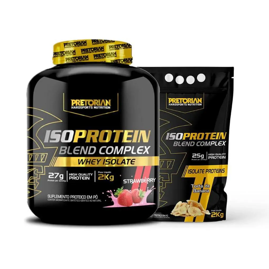 KIT 2X WHEY PROTEIN BLEND COMPLEX ISO 2KG - PRETORIAN Morango E Banana