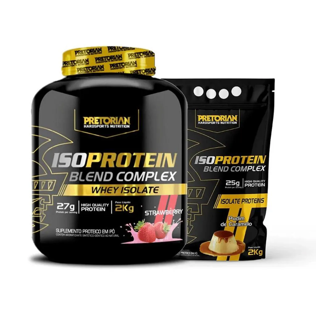 KIT 2X WHEY PROTEIN BLEND COMPLEX ISO 2KG - PRETORIAN Morango E Pudim DE Caramelo