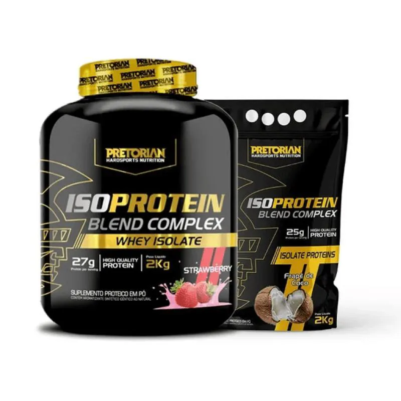 KIT 2X WHEY PROTEIN BLEND COMPLEX ISO 2KG - PRETORIAN Morango E Frapê DE Coco