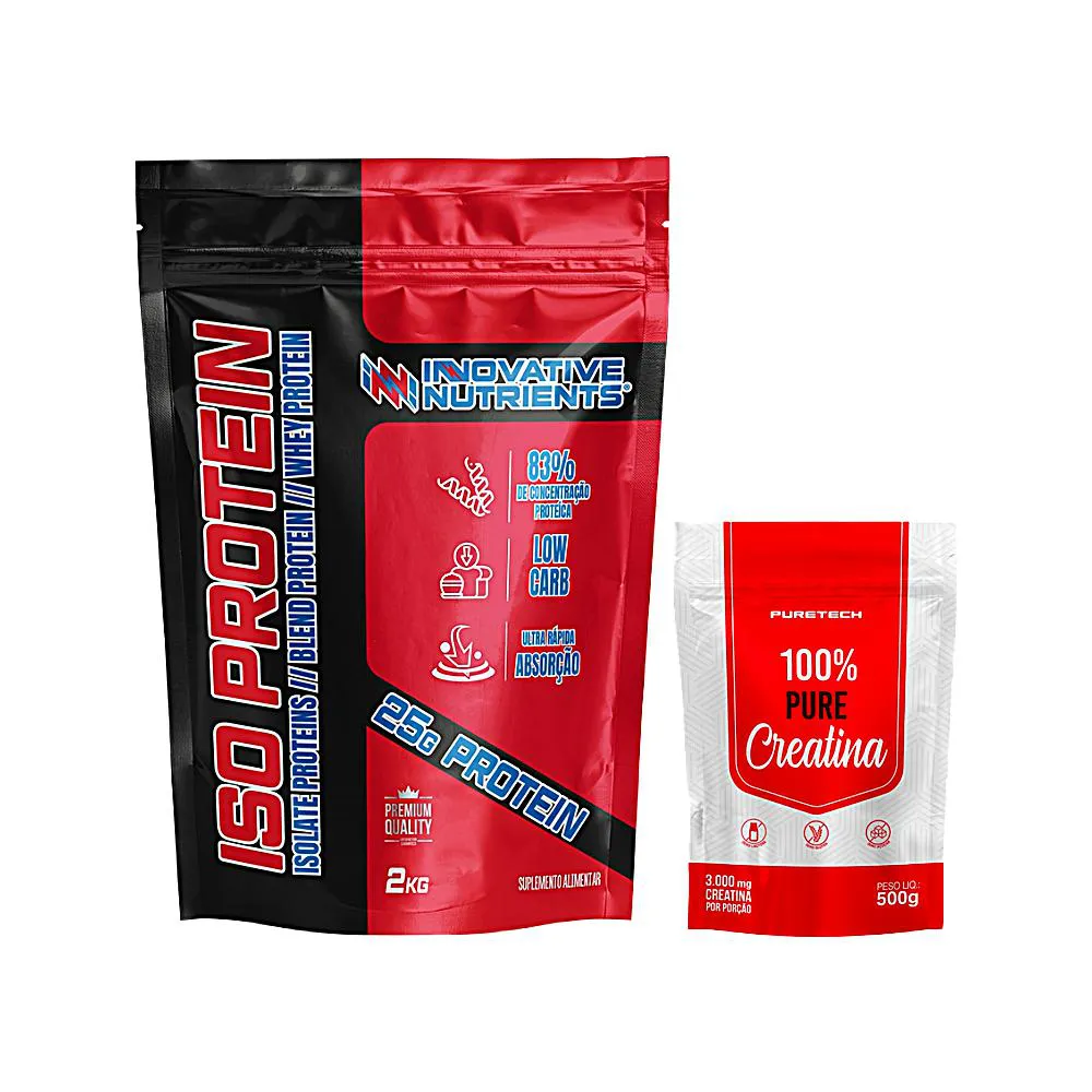 KIT ISO PROTEIN 2KG - INNOVATIVE NUTRIENTS + CREATINA 100% PURE 500G - PURETECH Baunilha
