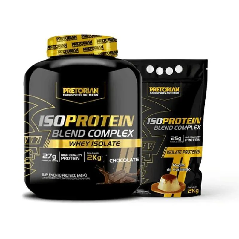 KIT 2X WHEY PROTEIN BLEND COMPLEX ISO 2KG - PRETORIAN Chocolate E Pudim DE Caramelo
