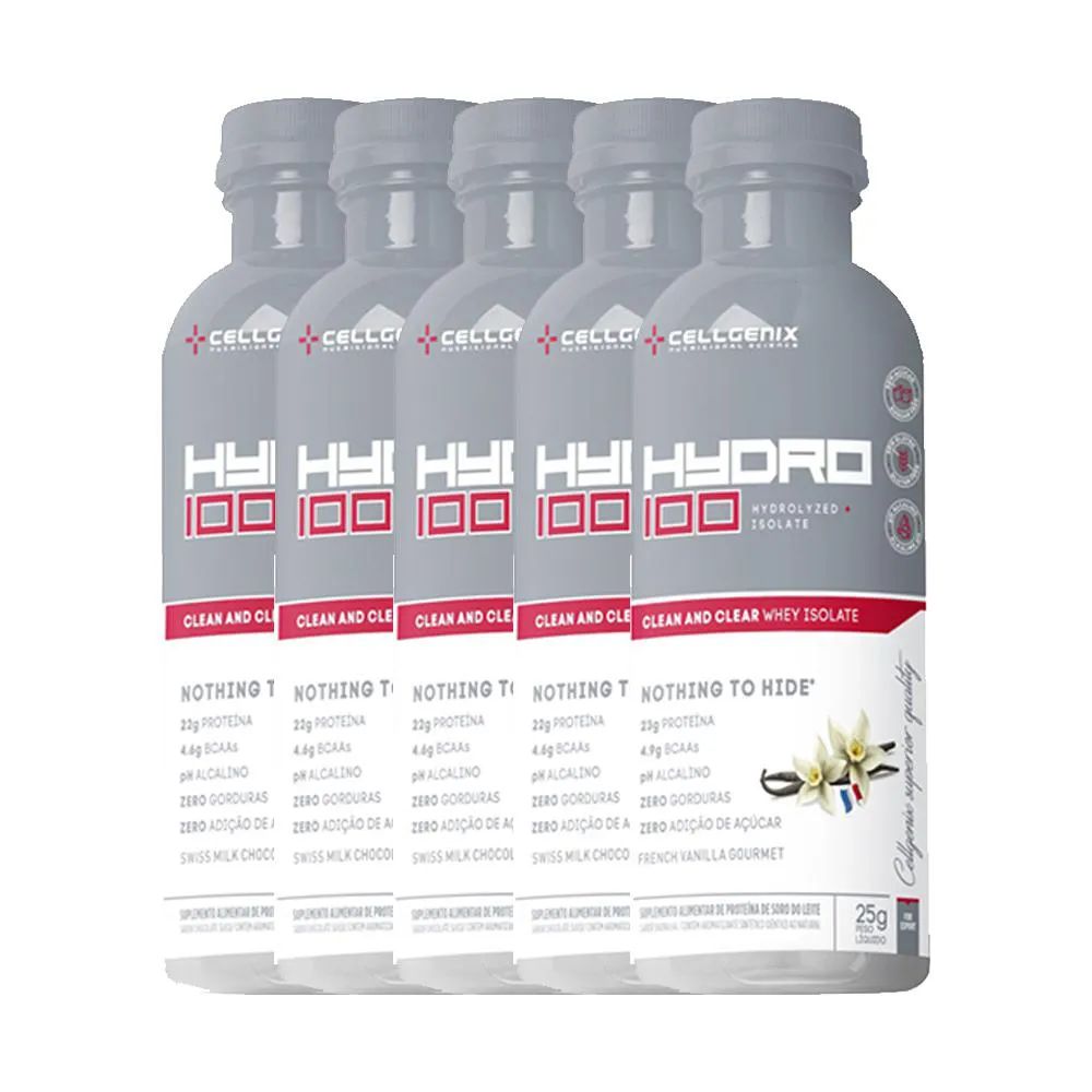 KIT 5X HYDRO 100 WHEY PROTEIN ISOLADO DOSE úNICA - CELLGENIX Chocolate Belga