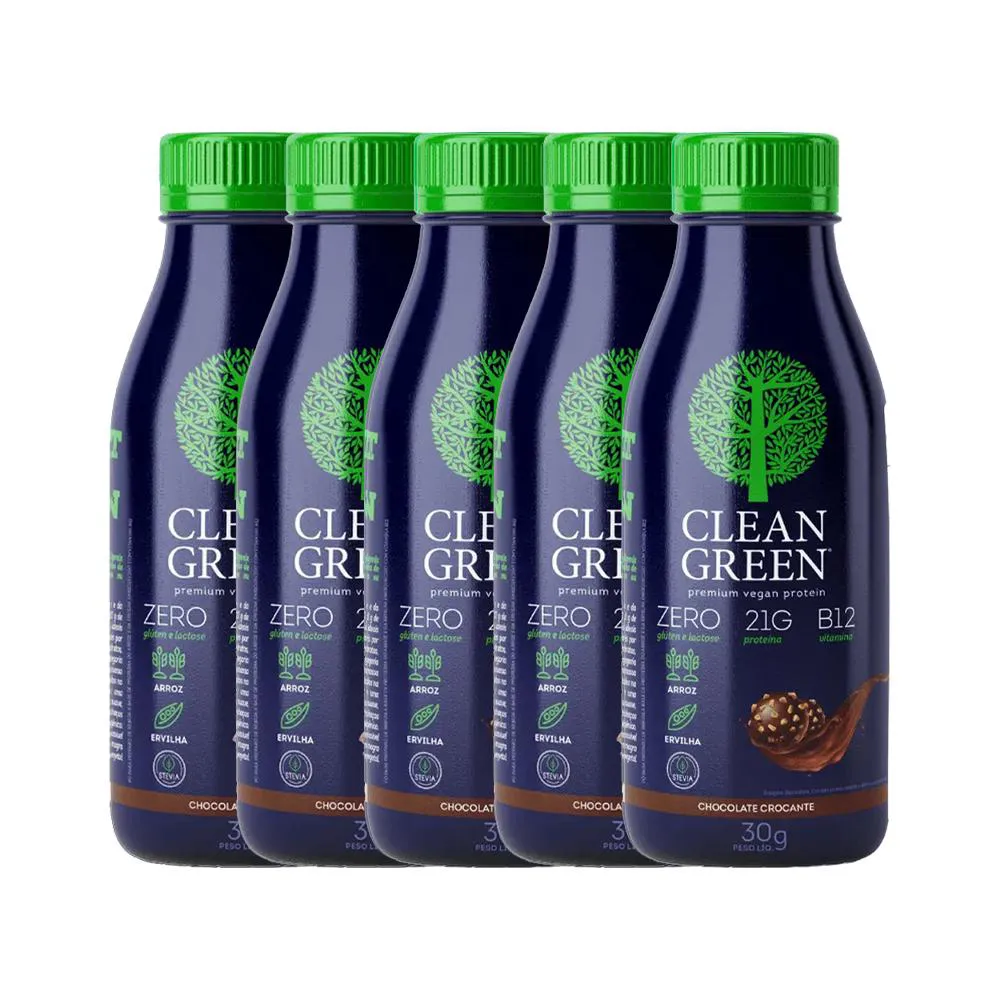 KIT 5X PROTEíNA VEGANA CLEAN GREEN DOSE ÚNICA - CELLGENIX Chocolate Crocante