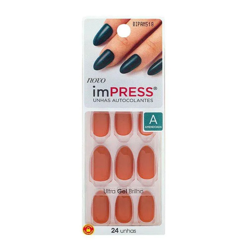UNHA POSTIçA AUTOCOLANTE IMPRESS AMENDOADA CITRINE - KISS NEW YORK