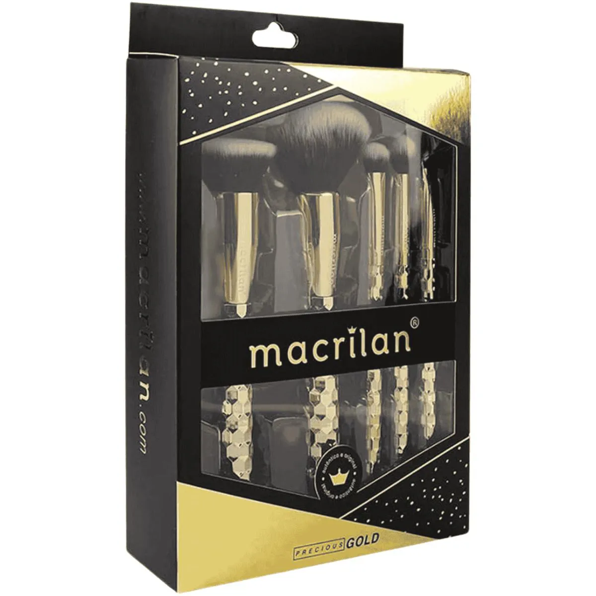 KIT ED006 COM 5 PINCéIS PROFISSIONAIS PARA MAQUIAGEM PRECIOUS GOLD KIT MACRILAN
