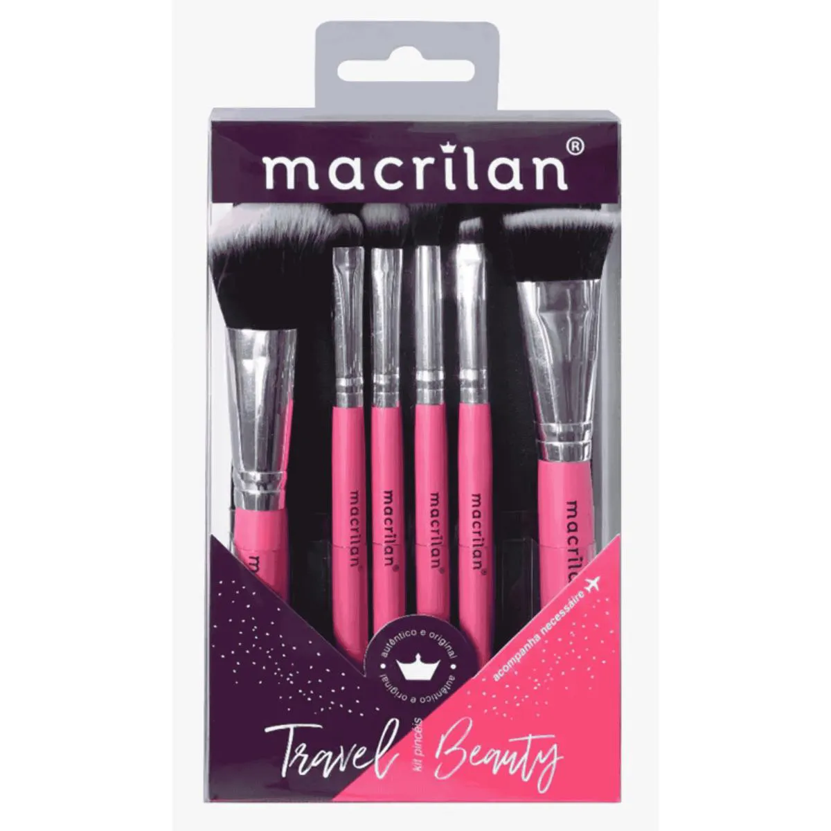 KIT COM 6 PINCéIS PROFISSIONAIS E NéCESSAIRE KP10-2 TRAVEL BEAUTY  MACRILAN