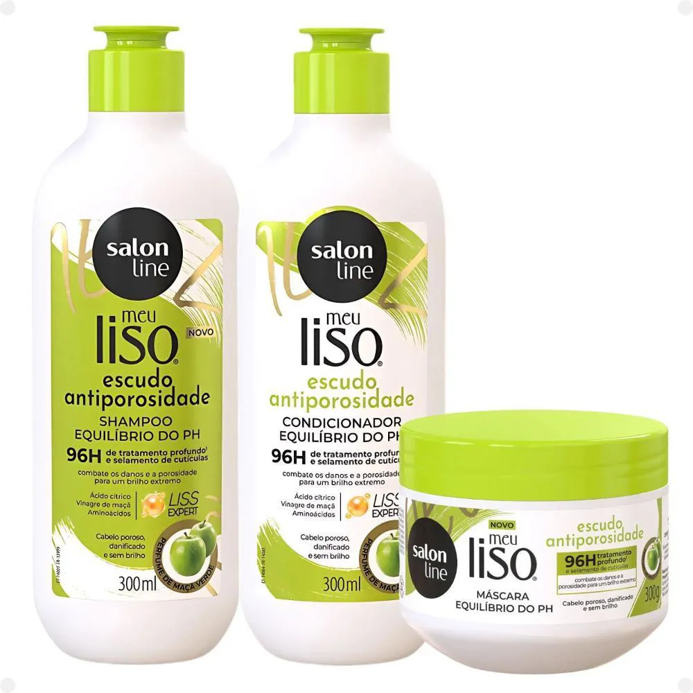 SALON LINE MEU LISO ESCUDO ANTIPOROSIDADE: SHAMPOO, CONDICIONADOR E MáSCARA