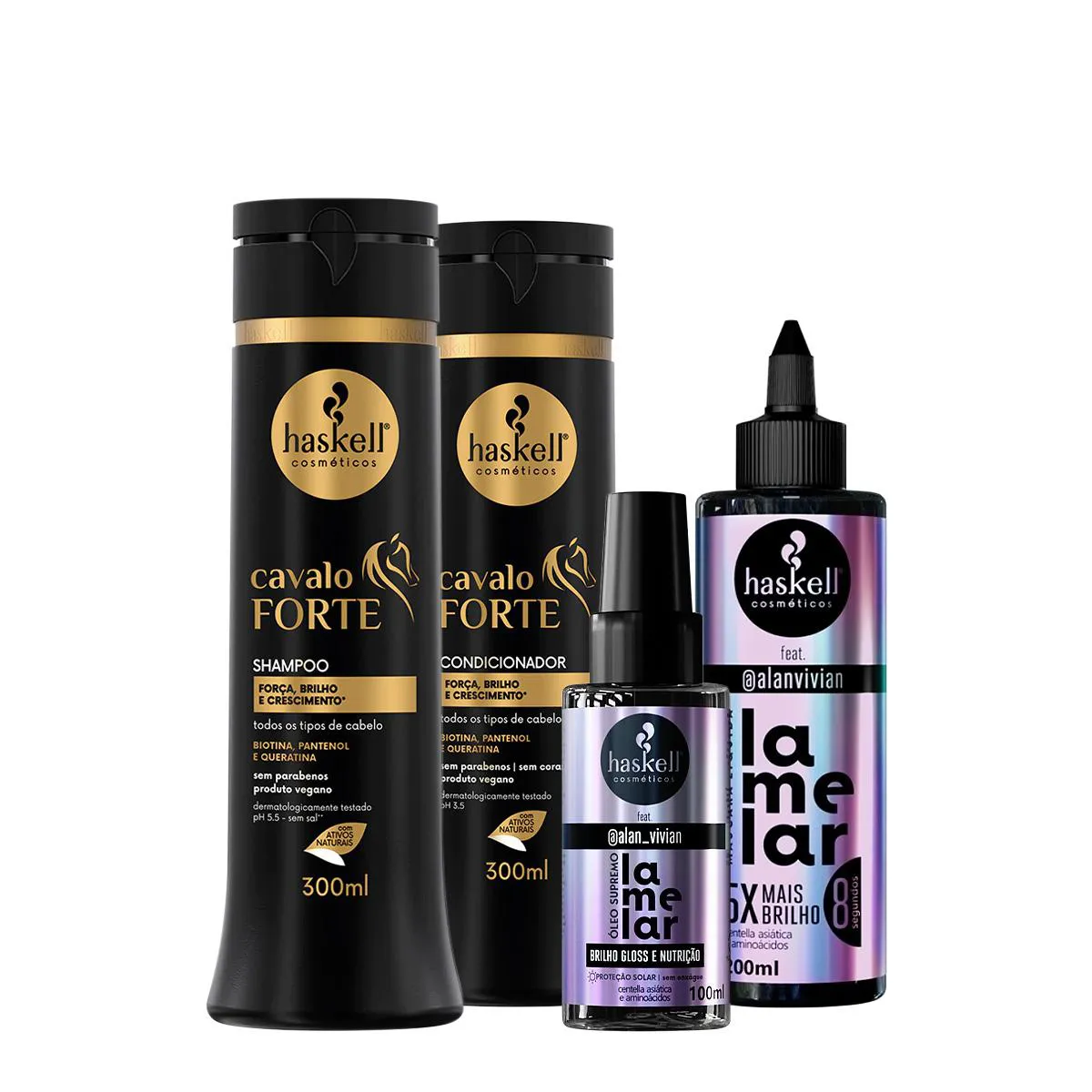 KIT HASKELL CAVALO FORTE DUO LAMELAR MáSCARA LíQUIDA E ÓLEO (4 PRODUTOS)